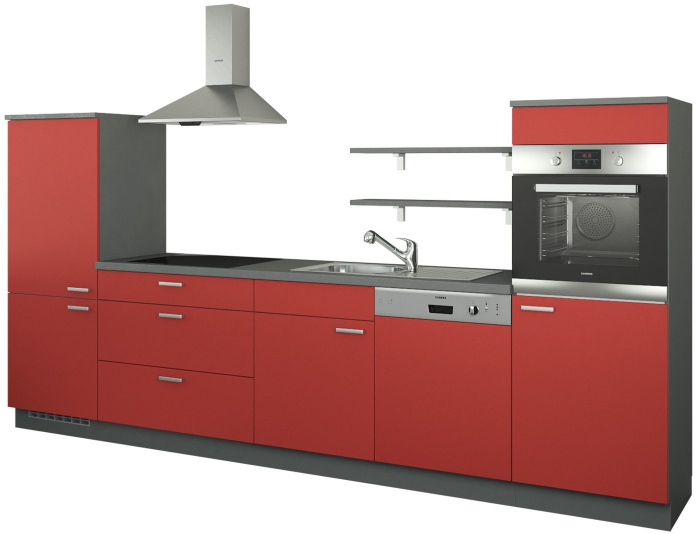 Küchenzeile ohne Elektrogeräte  Kassel , rot , Maße (cm): B: 330