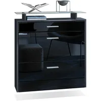 Vladon Schuhschrank, Schwarz Hochglanz, Holzwerkstoff, 89x96x23 cm, Garderobe, Schuhaufbewahrung,
