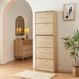 [en.casa] Sykkylven 169 x 60 x 24 cm mit 5 Klappen Sonoma-Eiche beige / beige