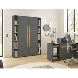 furn.design Aktenschrank Set Center matt und Wotan Eiche Büro Schrank 5 OH 10 Fächer, - Grau