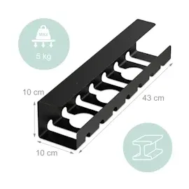Relaxdays Kabelkanal Schreibtisch, 2er Set, Kabelmanagement, HBT: 10 x 43 x 10 cm, Zubehör zum Fixieren, schwarz