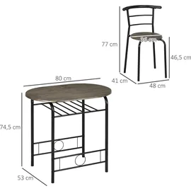 Homcom Essgruppe, Esstisch mit 2 Stühlen, Esszimmergruppe für 2 Personen, Ovaler Küchentisch mit Ablagefach, Küchentisch-Set, Tischgruppe für Küche, Metall, Schwarz