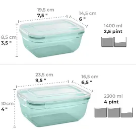 GRIZZLY Frischhaltedosen Set rechteckig mint 4-teilig 0,4 l, 0,8 l, 1,4 l, 2,3 l