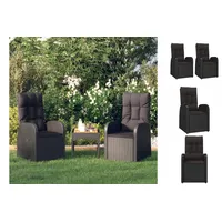 vidaXL Gartensessel mit Kissen 2 Stk. Verstellbar Schwarz Poly Rattan