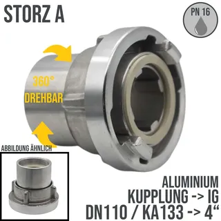STORZ A DN110 KA133 Kupplung mit drehbarem IG 4 Saug Bau Feuerwehr Schlauch PN ..."