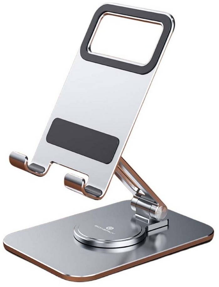 FIDDY Aluminiumlegierungs-Falt- und Mehrzweck-Drehständer für Smartphones Smartphone-Halterung, (1-tlg., Verdicktes Metall, verstärkte Stützstange, tragbar und faltbar) silberfarben
