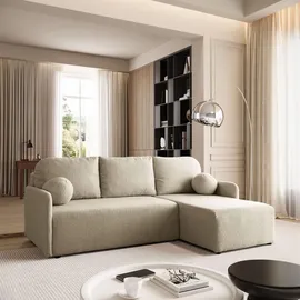 lookway Ecksofa Cuddle Textil mit Schlaffunktion und Bettkasten 2-Sitzer Beige