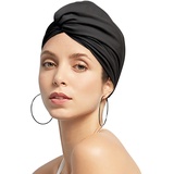 Schwimmkappe Damen Turban Badekappe Ohrenschutz Badehaube rutschfest Swimming Cap Retro Schwimmhaube Mädchen Bademütze Elastisch Schwimmmütze Sommer Schwimmkappe für Lange Kurze Haare Frauen Schwarz