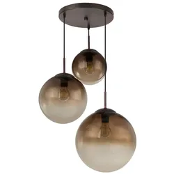 Hängeleuchte, Glas, 3 Kugeln, braun, H 120 cm