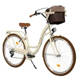 MILORD BIKES Cityrad Milord City Fahrrad Korb Damenfahrrad, 28/26 Zoll, Beige-Braun, 7-Gang, 7 Gang, Kettenschaltung