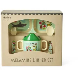 RICE Baby Geschirrset Wildlife Print aus Melamin, mint