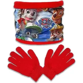 Nickelodeon Paw Patrol Winter-Set mit Schlauchschal und Handschuhe Schal mit kuschelig, weichem Fleece gefüttert - Rot - Einheitsgröße