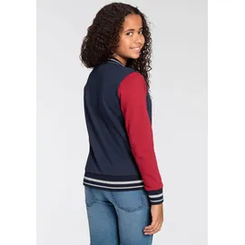 delmao Sweatjacke "für Mädchen", Mädchen, Gr. 128/134, blau (marine, rot), angeraute Sweatware, Obermaterial: 100% Baumwolle, colorblocking, Basic hüftlang, Bündchen, Sweatjacken Sweatjacke, im College-Style