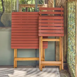 sweeek - Gartentisch aus Akazienholz, 2 Klappstühle - Terrakotta - Orange