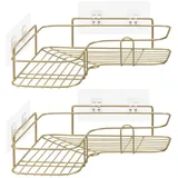 Navaris 2x Duschablage ohne Bohren - Bad Duschregal Eckregal 2er Set - Badezimmer Regal Wand - Ablage für Dusche Aufbewahrung - Metall Dusch Ecke - Gold
