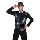 Karneval-Klamotten Kostüm Pailletten Weste Herren Karneval silber schwarz, Silvester Neujahr Herrenkostüm Disco Show-Weste Schlager 70er Jahre schwarz|silberfarben 52-54