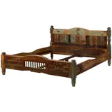 Massivmoebel24 Vintage Altholz Bett 200 x 200 cm Mehrfarbig