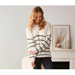 Tchibo - Gestreifter Strickpullover - Damen - Gr. S - weiß/gestreift