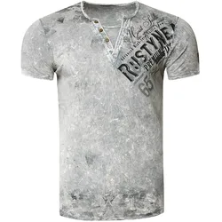 T-Shirt RUSTY NEAL, Herren, Gr. M, grau, 100% Baumwolle, bedruckt, casual, normal, Rundhals, Kurzarm, Shirts, im coolen Used-Look-Design