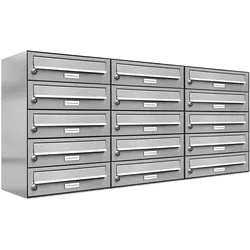 AL Briefkastensysteme 15 Fächer Premium Edelstahl Wand Briefkasten Anlage für Post A4, modern, robust und wetterfest, Artikelnummer: 132T15EA3