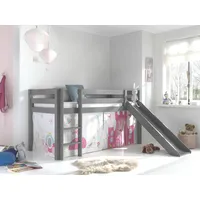 Vipack Spielbett Pino 90 x 200 cm Kiefer massiv grau lackiert rosa