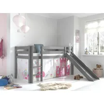 Vipack Spielbett Pino 90 x 200 cm Kiefer massiv grau lackiert rosa