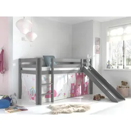 Vipack Spielbett Pino 90 x 200 cm Kiefer massiv grau lackiert rosa