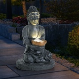 ETC Shop Solarleuchte Solarlampe Graten IP44 Buddha Figur grau LED