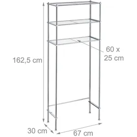 Relaxdays Waschmaschinenregal Metall, 3 Ablagen, HBT 162,5x67x30 cm, Silber