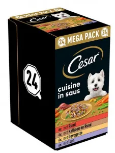 Cesar Cuisine in saus multipack natvoer hond alukuipjes (150 g)  2 verpakkingen (48 x 150 g)