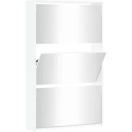 vidaXL Schuhschrank 63 x 102,5 x 17 cm mit Spiegel hochglänzend / weiß