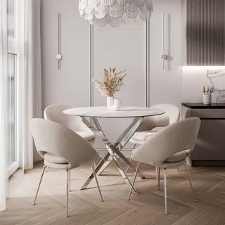 lookway Runder Tisch 90 cm mit Keramikplatte - Silber