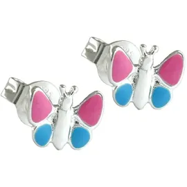 GALLAY Ohrstecker Schmetterling hellblau-pink Silber 925 7x8mm