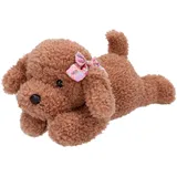 DEPESCHE 13173 TOPModel Floral - Kuscheltier Hund mit gelocktem Fell in Braun, ca. 24 cm großes Plüschtier mit Schleife