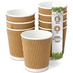 BIOZOYG 500 Stück Riffelbecher 100ml / 4oz Espresso Pappbecher, Braune Einwegbecher, Nachhaltig, Biologisch Abbaubar, Einwegbecher