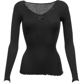 NINA VON C. Damen-Unterhemd, Langarm Feinripp schwarz Größe 42 - 42