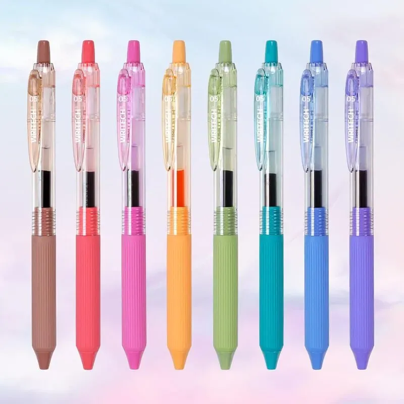 WRITECH Gelstifte mit feiner Spitze (0,5 mm), Multicolor, Einzieh-Mechanik, 8er-Set, glatte Schreibweise, kein Auslaufen, für Journaling, Zeichnen und Notizen, leises Klickgeräusch, sortierte Farben (Fruchtfarben)