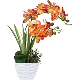 Ohmywor Orangene Orchidee, künstliche Phalaenopsis-Arrangements, künstliche Herbst-Orchidee mit weißem Topf, 48 cm hohe Seidenorchidee für Zuhause, Innenbereich, Tischdekoration, Hochzeit,