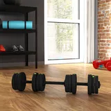 2-in-1-set Bestehend Aus 2 Kurzhanteln, Die Zu Einer Langhantel Umgewandelt Werden Können, Gesamtgewicht 20 Kg Und Verstellbare Gewichtsscheiben, Schwarz