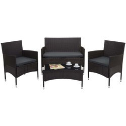 Poly-Rattan Garnitur MCW-F55, Balkon-/Garten-/Lounge-Set Sofa Sitzgruppe ~ braun, Kissen dunkelgrau