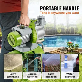 Vevor Gartenpumpe 1300W Bewässerungspumpe max. Durchfluss 4200L/h Kreiselpumpe max. Förderhöhe 45m Brunnenpumpe 3bar Flachbrunnenpumpe 2750U/min...