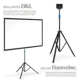 Tectake tectake® Beamer-Leinwand für 4K HD, Ultra HD und Full HD, Gain-Faktor 1,0, reißfester Terylenestoff, faltenfrei gespannt, Format 16:9, 80“ Zoll 203cm Stativ höhenverstellbar klappbar