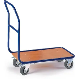 ROLLCART Transportwagen Holz/Stahl 800 x 500 mm blau mit Feststellbremse Tragkraft 250 kg