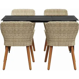 vidaXL 5-teiliges Garten Esstischset Beige Poly Rattan