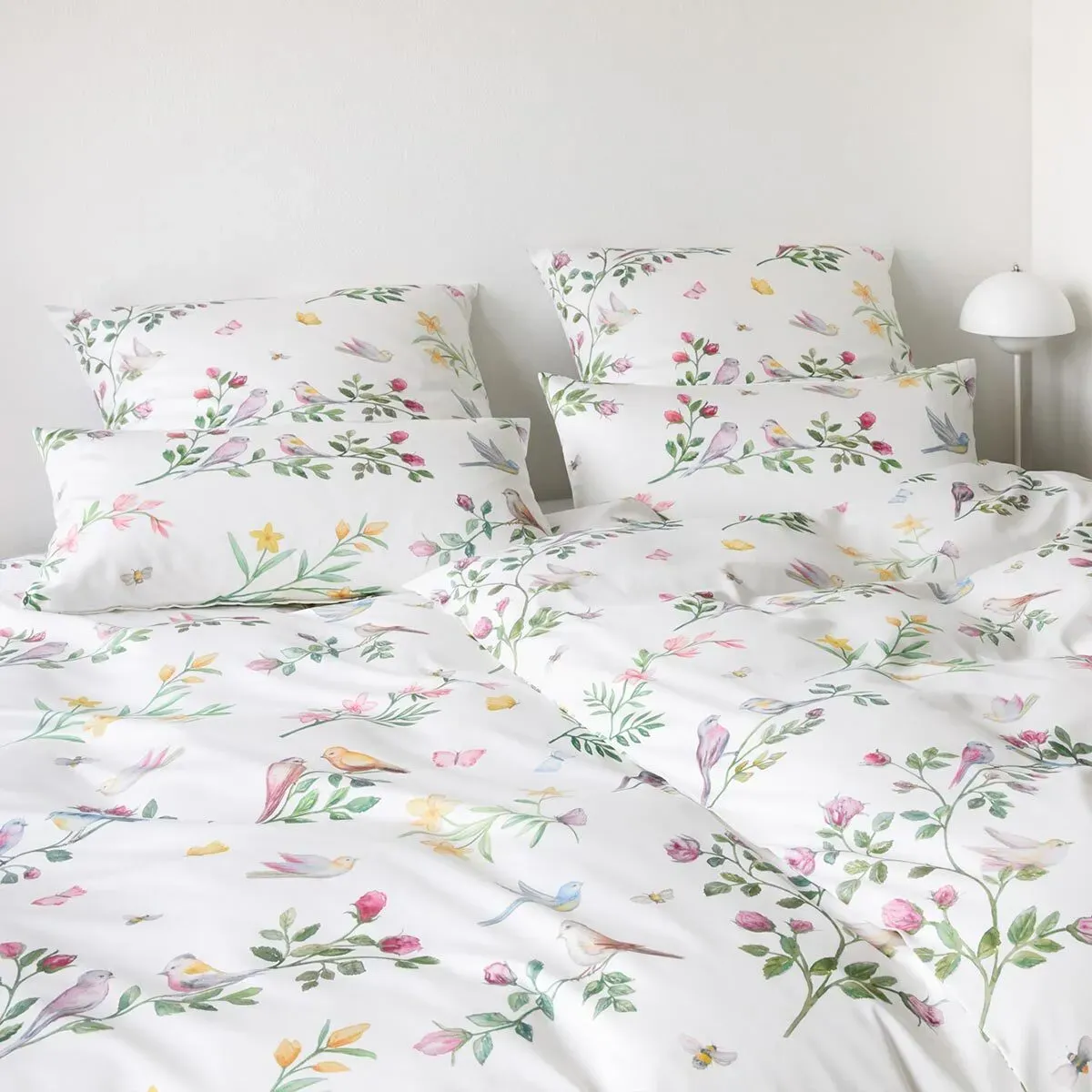 elegante Seiden Satin Bettwäsche Songbird weiß Kissenbezug einzeln 80x80 cm - weiß