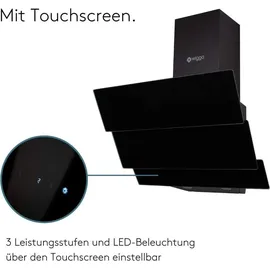 Wiggo Dunstabzugshaube 50cm kopffrei I Abluft Umluft Dunstabzug 300m3/h - LED Touch-Display 3 Stufen I Schräghaube inkl. Fettfilter & 2x Kohlefil... - schwarz