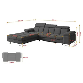 altdecor Ecksofa Cord mit Schlaffunktion 2-Sitzer Dunkelgrau