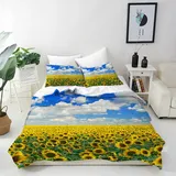 ANHOPE Sonnenblumen Bettwäsche Set 3 Teilig Gelbe Blume Feld Bettbezug 240x220 cm + 2 Kissenbezug 80x80 cm Weich Microfaser Bettbezüge mit Reißverschluss Bettdeckenbezug für Kinder Mädchen