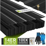 Juskys Profilblech Anthrazit 14er Set 110x45 cm 0,23 mm verzinkter Stahl UV-beständig hohe Tragfähigkeit mit vorgebohrten Löchern