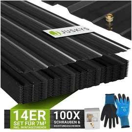 Juskys Profilblech Anthrazit 14er Set 110x45 cm 0,23 mm verzinkter Stahl UV-beständig hohe Tragfähigkeit mit vorgebohrten Löchern